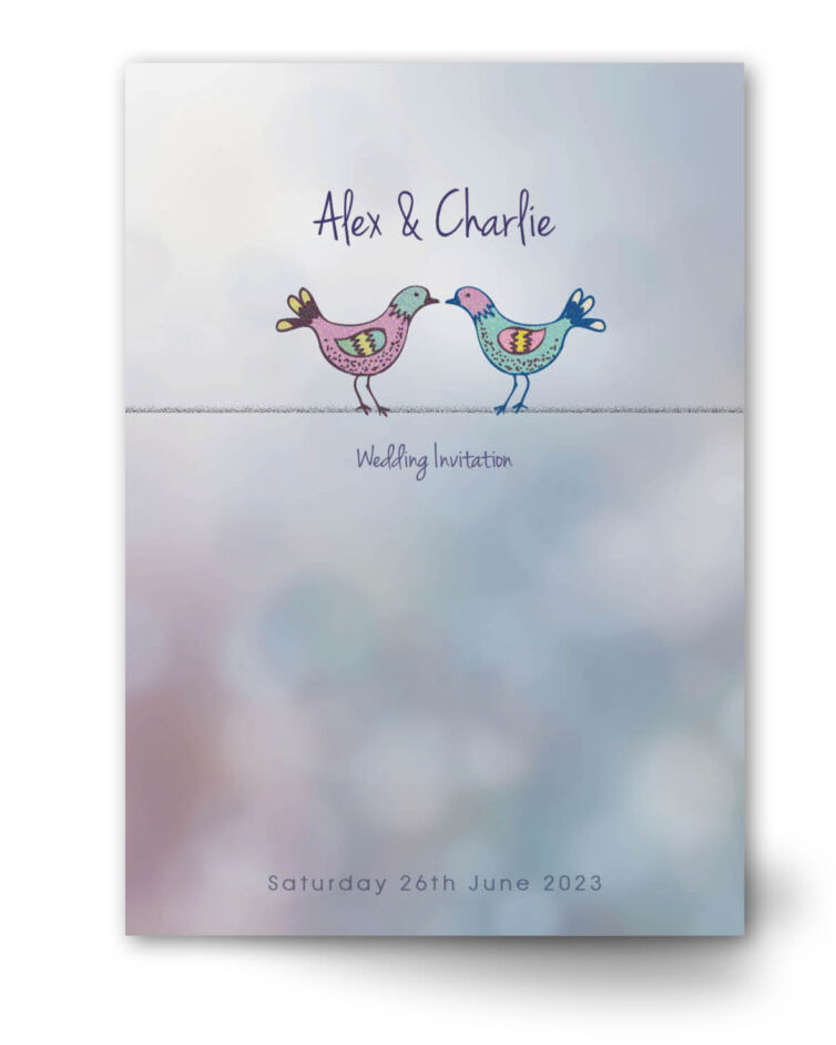 Blue Love Birds Wedding Invitation