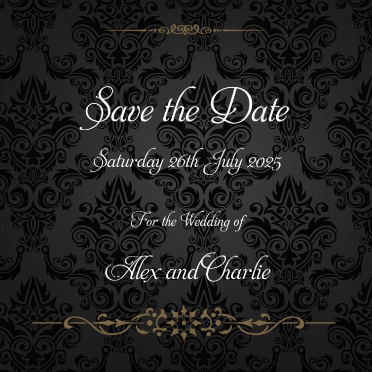 Black and Gold Wallpaper Save the Date Cards
