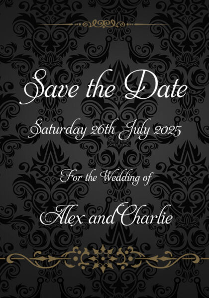 Black and Gold Wallpaper Save the Date Cards