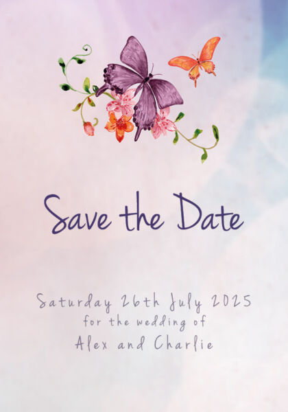 Purple Butterfly Save the Date Cards