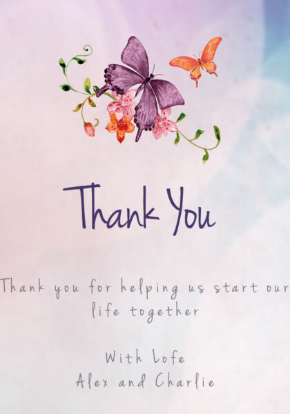 Purple Butterfly Thank You Cards