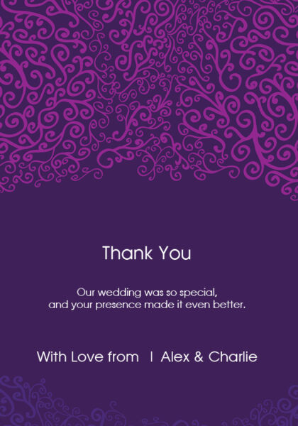 Purple Lace Wedding Thank You Cards
